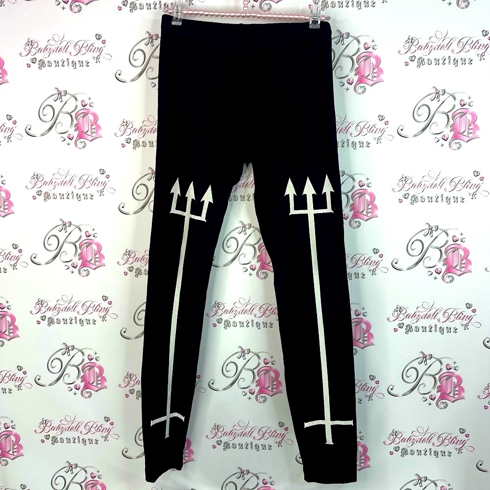 Cvlt leggings tights black Leggings with White Trident Pattern white